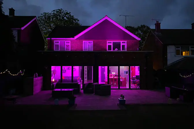 Open plan extension RAKO lighting installation, Tring, Hertfordshire